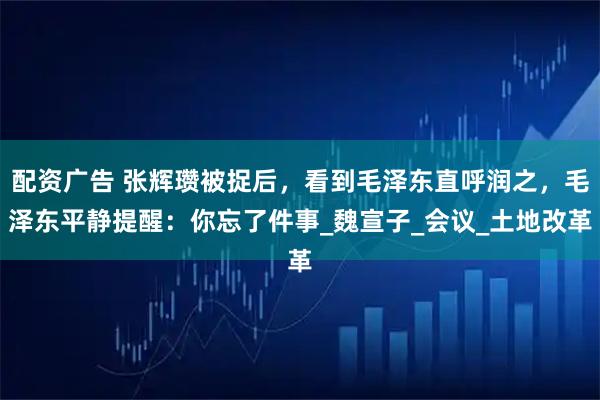 配资广告 张辉瓒被捉后，看到毛泽东直呼润之，毛泽东平静提醒：你忘了件事_魏宣子_会议_土地改革